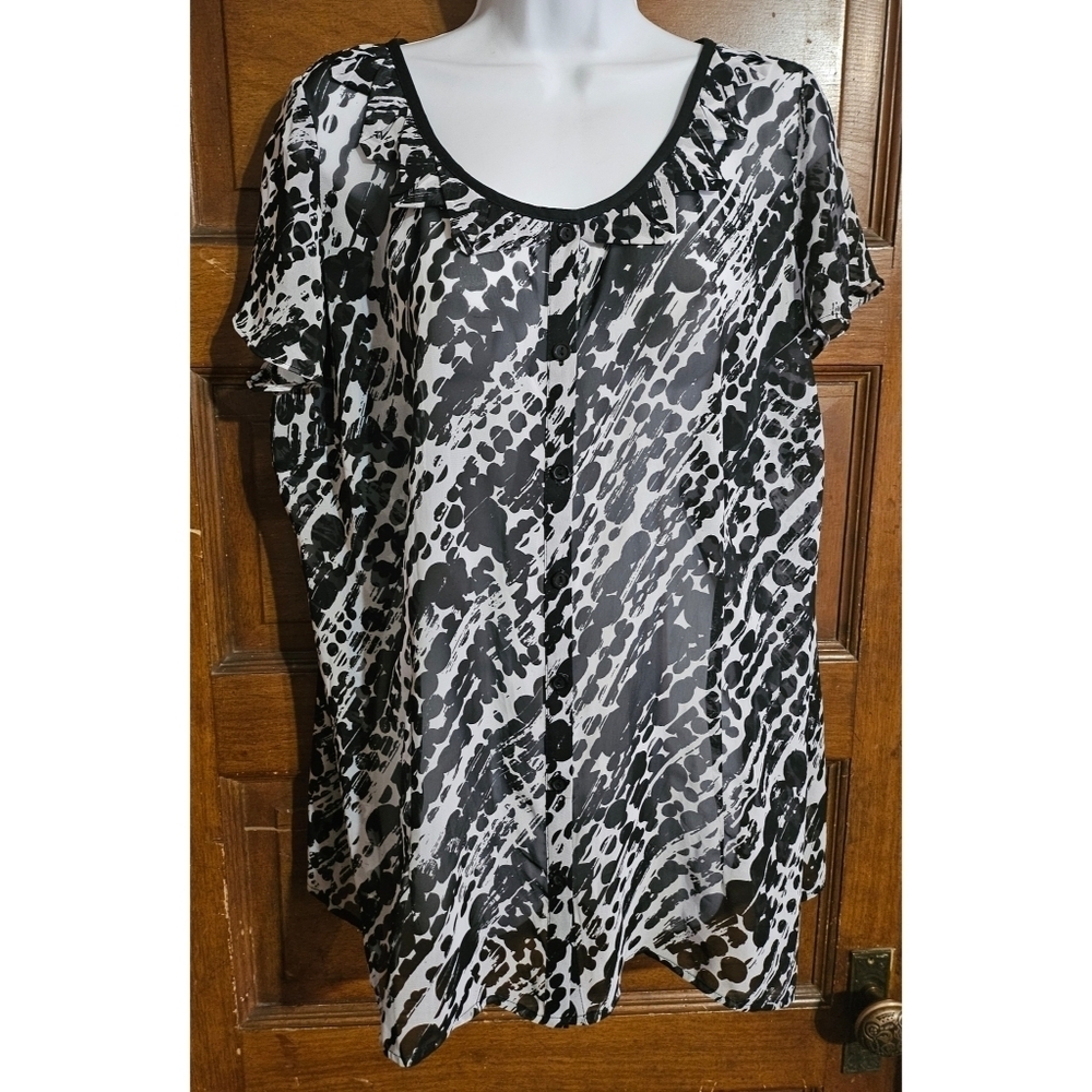 Woman's Plus Size Semi Sheer Polka Dot Top